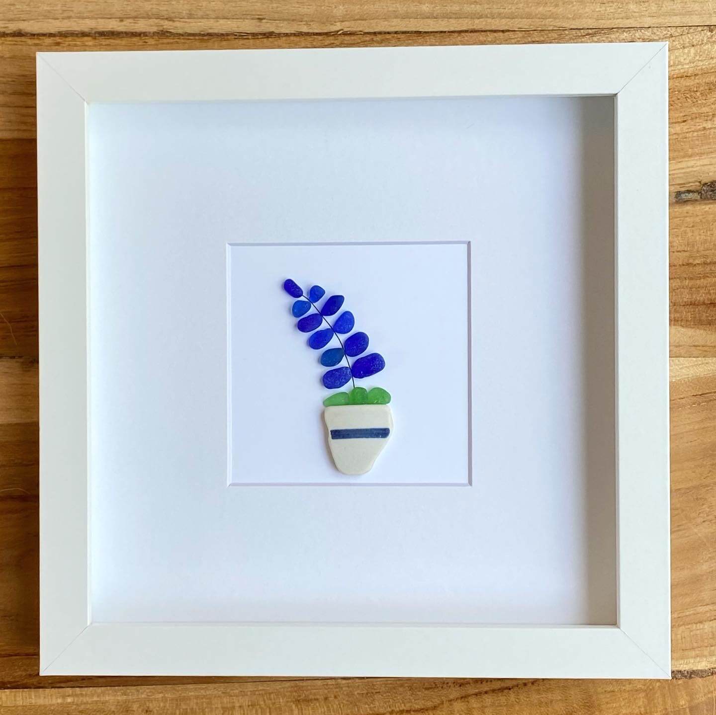 blue fern sea glass art