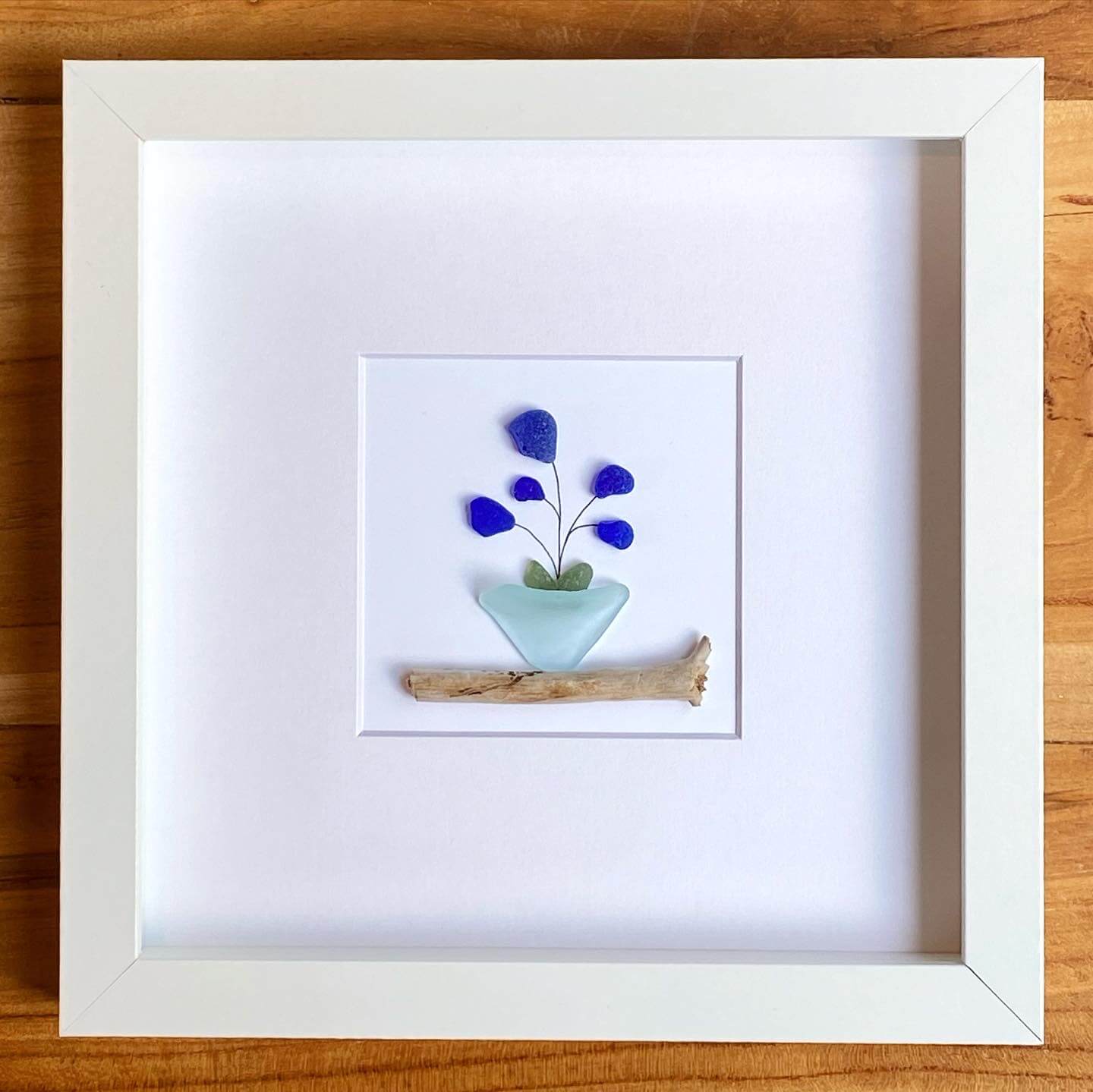 blue flowers sea glass art