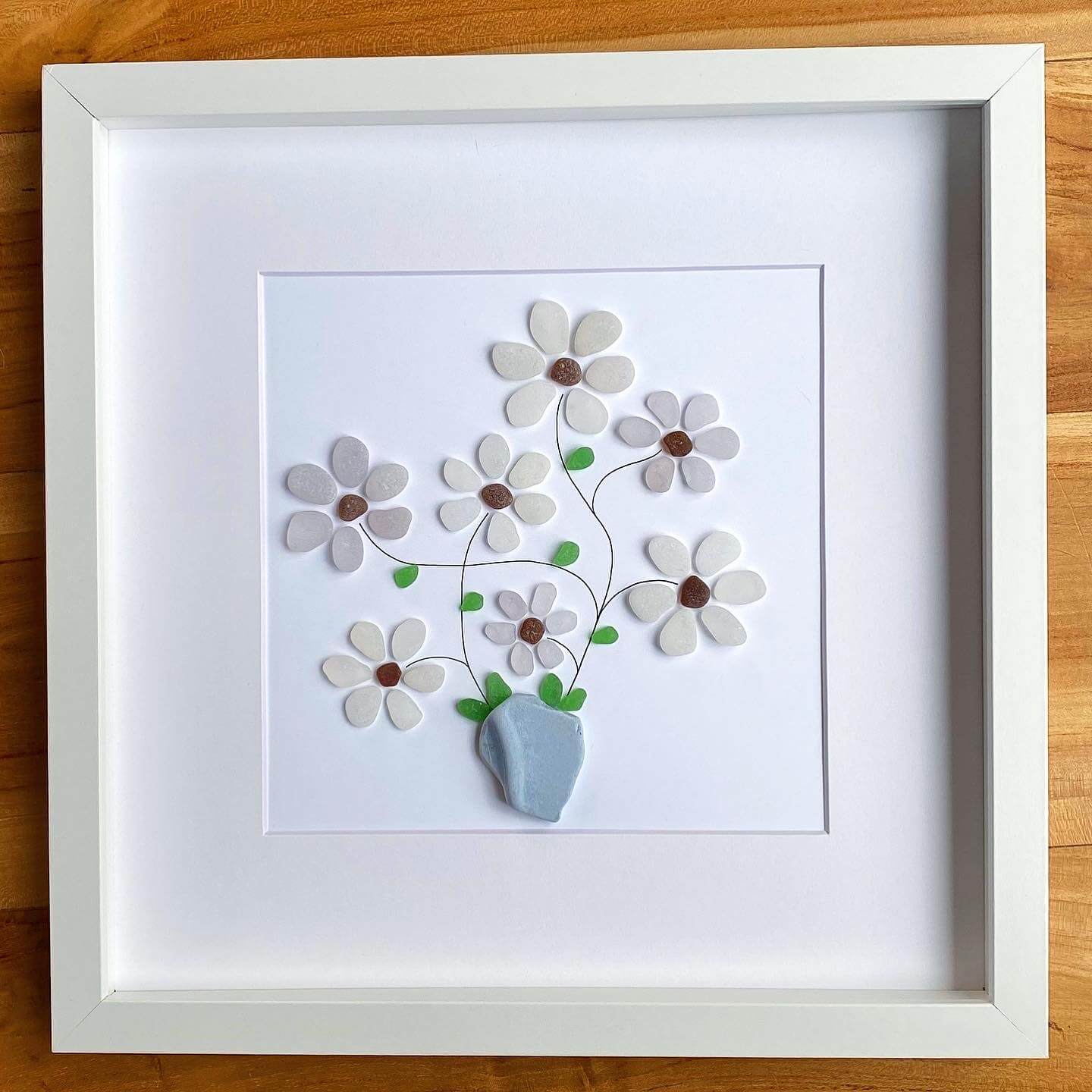 daisies in vase sea glass artwork