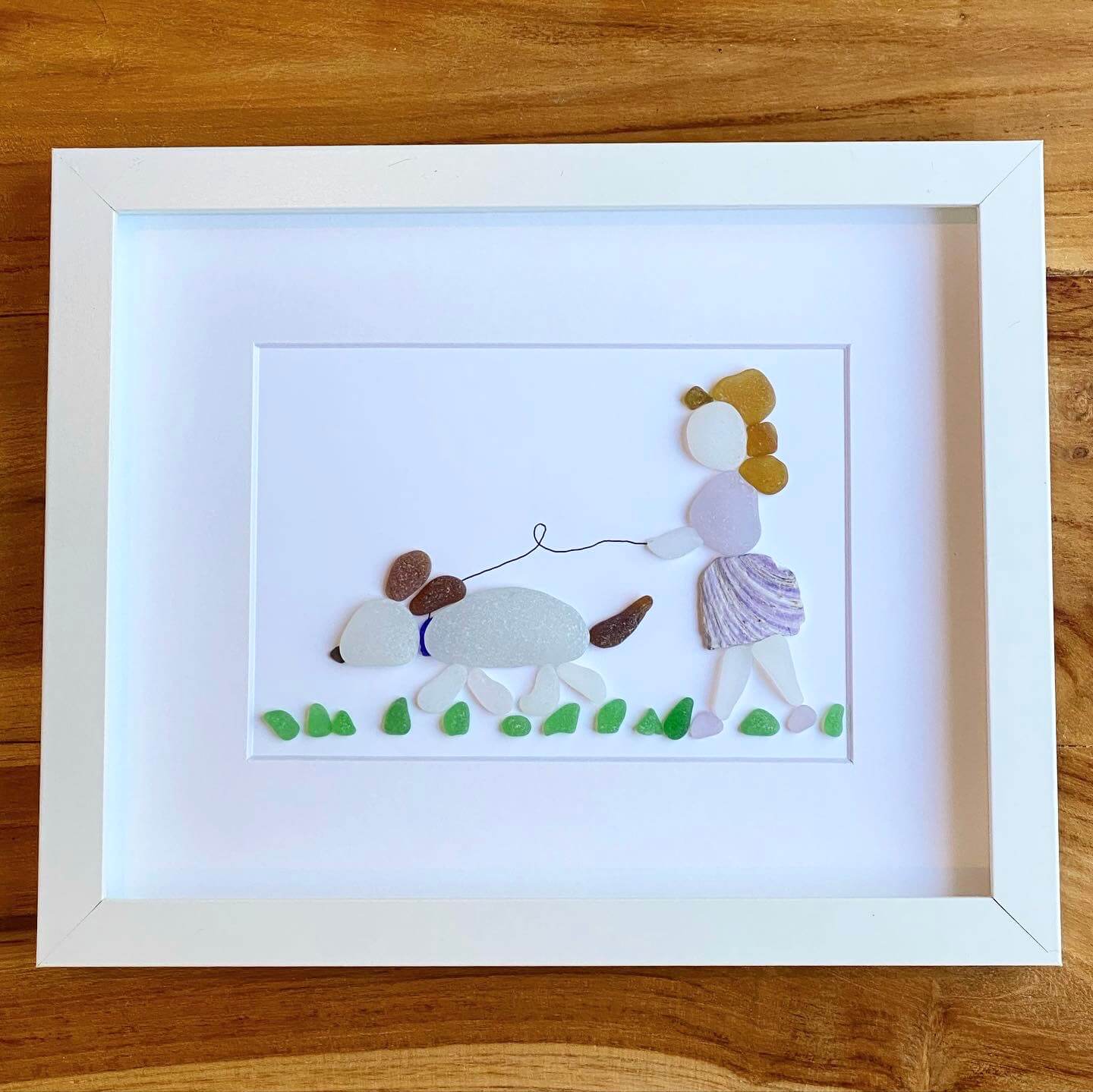 dog walker sea glass art