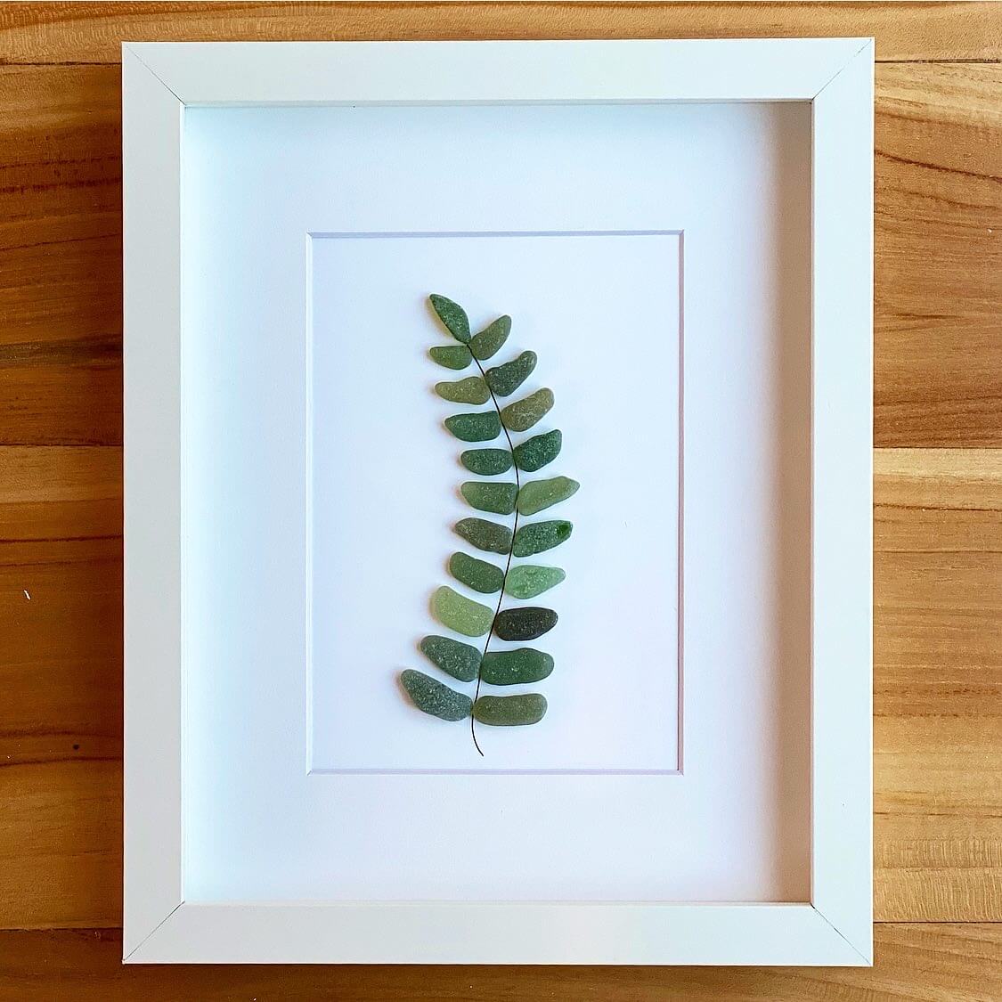 green fern sea glass framed art