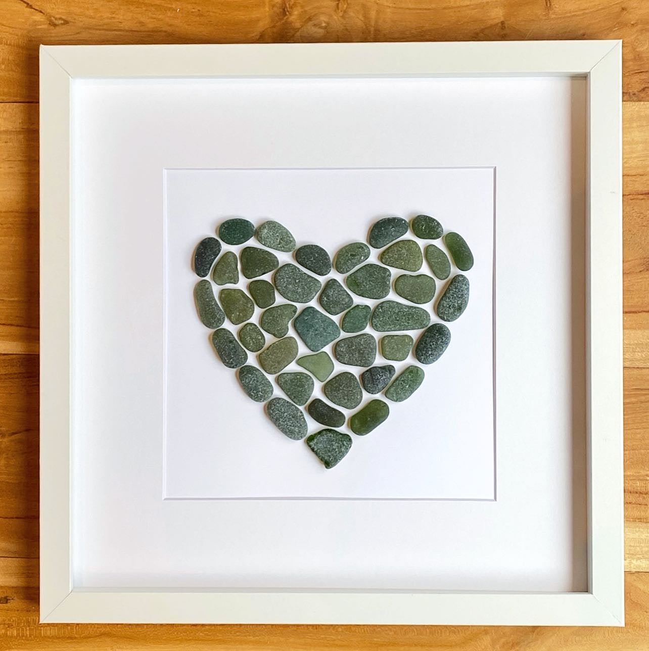 green and brown sea glass heart