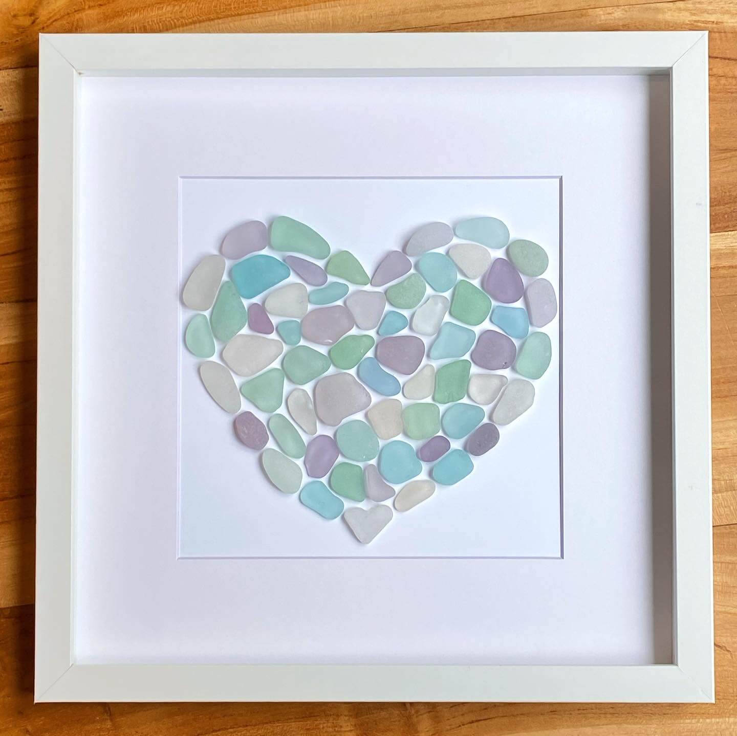 pastel heart sea glass framed collage