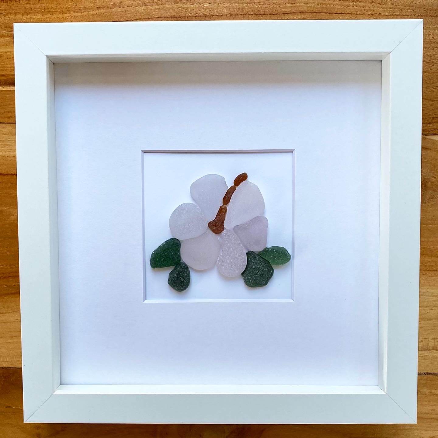 hibiscus Sea glass framed wall art decor for beach house