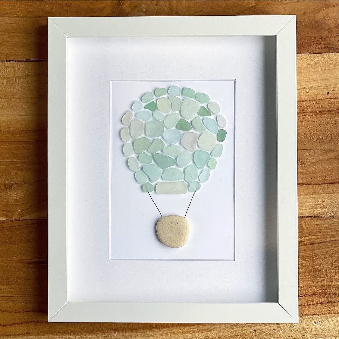 hot air balloon sea glass framed art for nursery or kids room