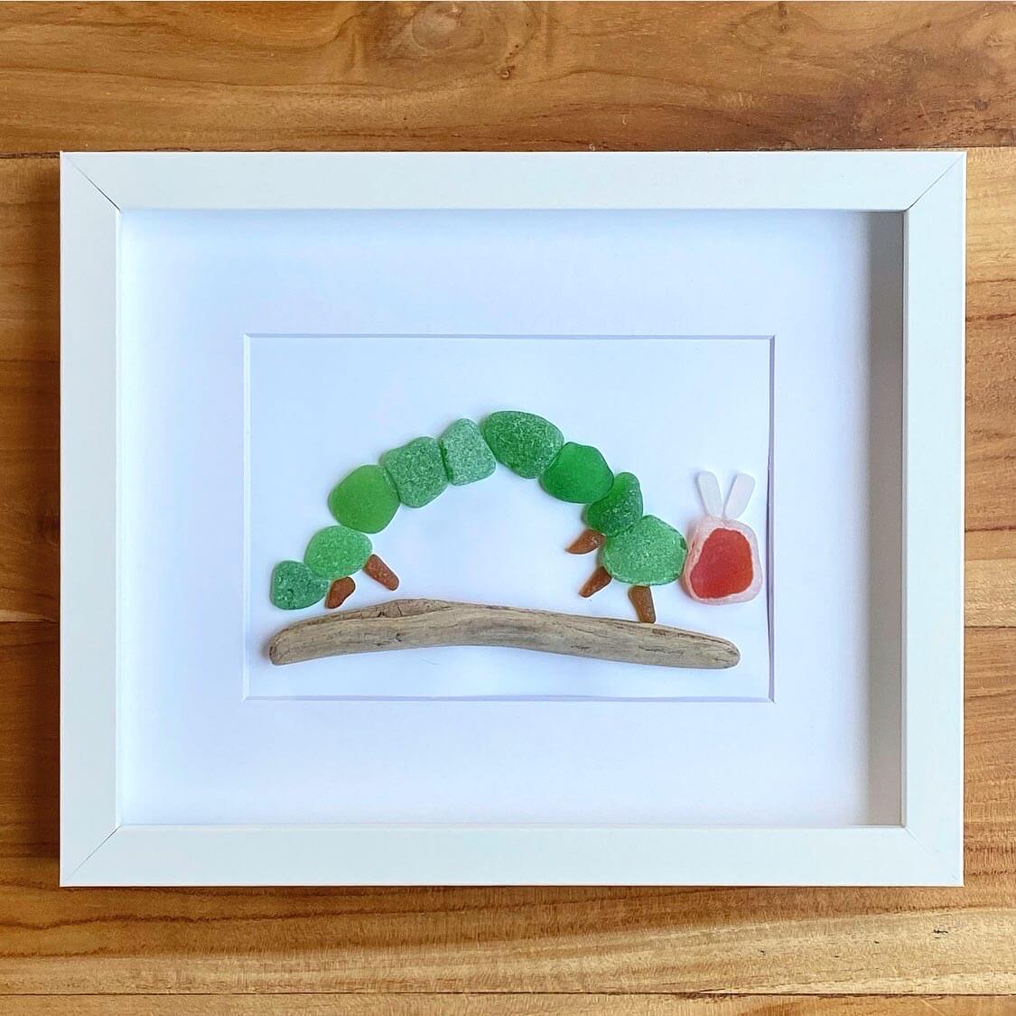 the very hungry caterpillar framed sea glass art for baby's room