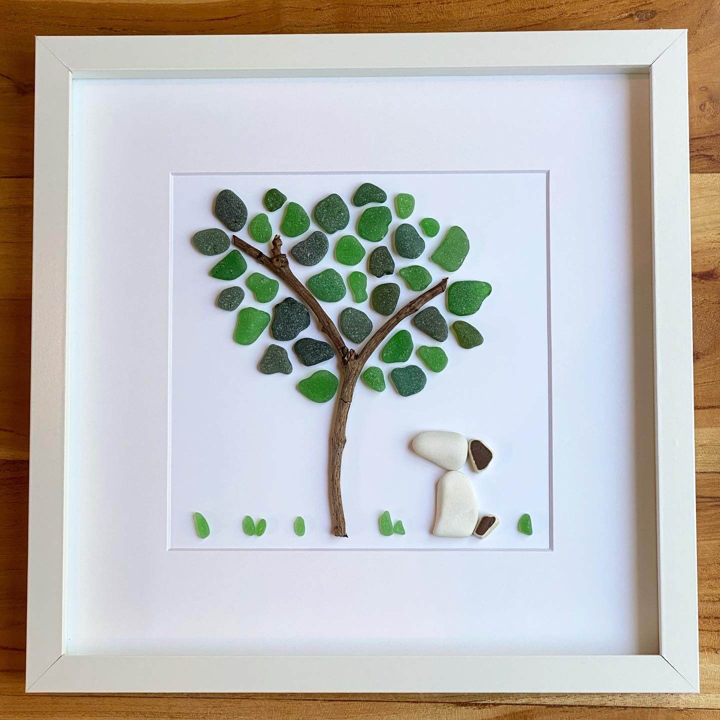 nature puppy under tree sea glass decor