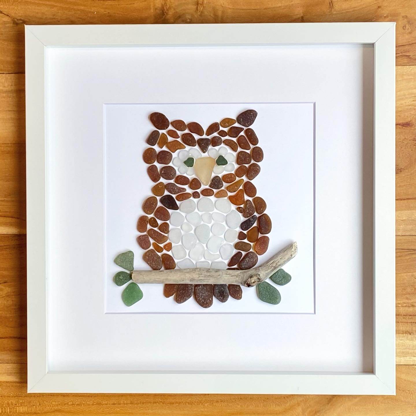 owl sea glass collage for baby room