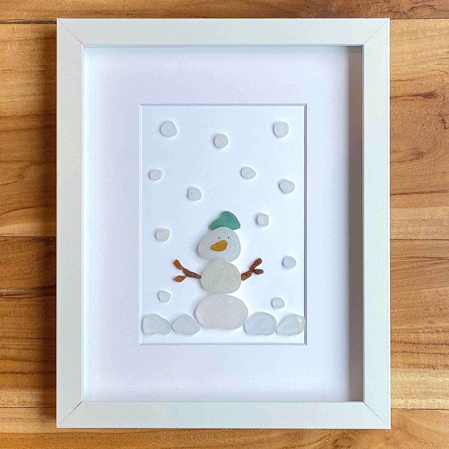 snowman sea glass artwork decor