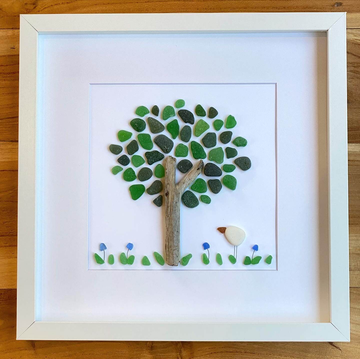 tree and bird whimsical sea glass collage