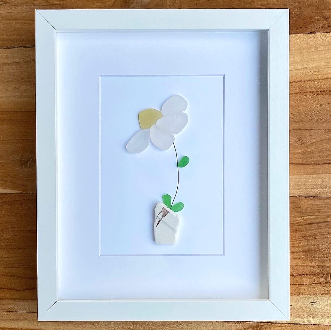 cute white daisy sea glass artwork