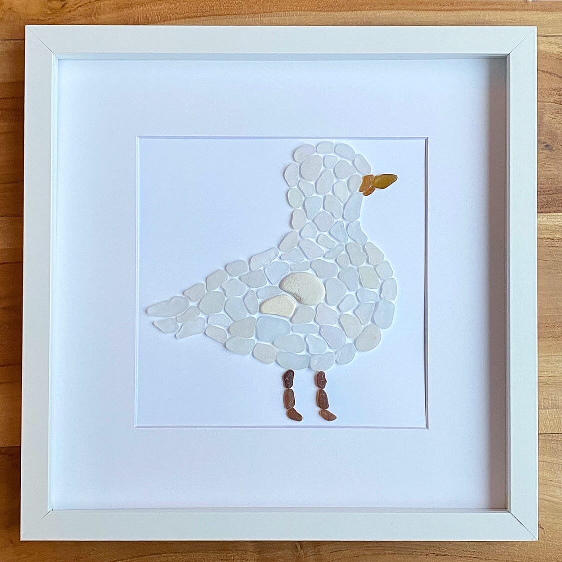 white seagull sea glass artwork