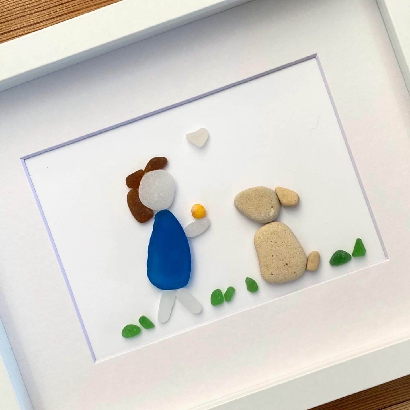 Puppy Love 8"x10" Framed Seaglass Artwork