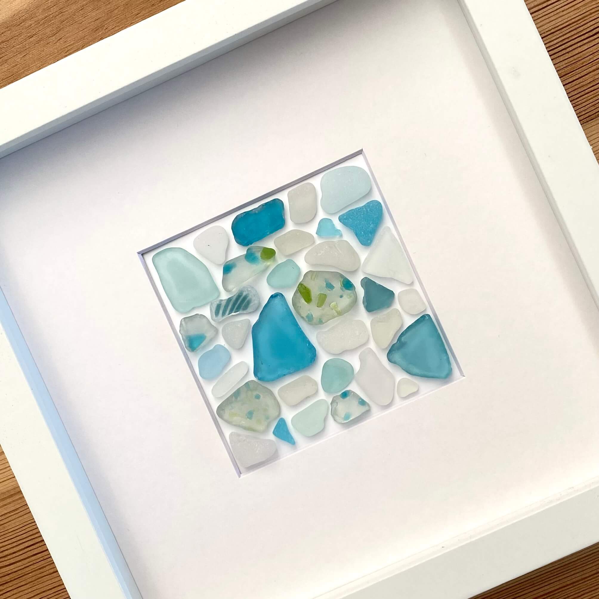 Light blue Mosaic 8"x 8" Framed Seaglass Artwork